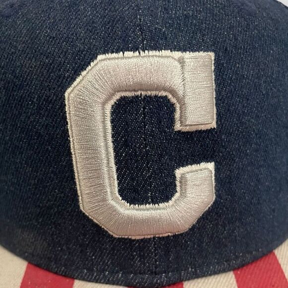 New Era Cleveland Indians Fully Flagged Denim 9FIFTY Adjustable SnapBack Hat New - Picture 3 of 8